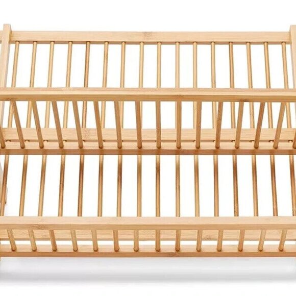 New Bamboo Wooden Dish Rack Plate Rack Collapsible Compact Dish Drying R… - Picture 4 of 6